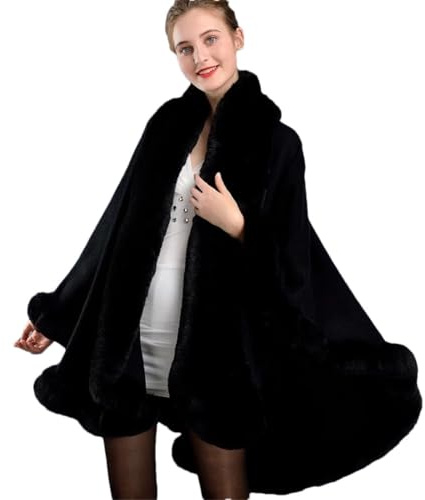 Cappotto Invernale Da Donna Con Scialle Addensato In Pelliccia Sintetica Collo Lungo E Grande Poncho Allentato Mantelle A Pendolo Mantello Taglie Forti black One Size