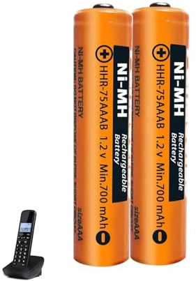 HHR-75AAAB Pilas Recargables 700mAh 1.2V para teléfonos Gigaset, Precargadas 700mAh NI-MH Batería Recargable AAA para Panasonic - Paquete de 2