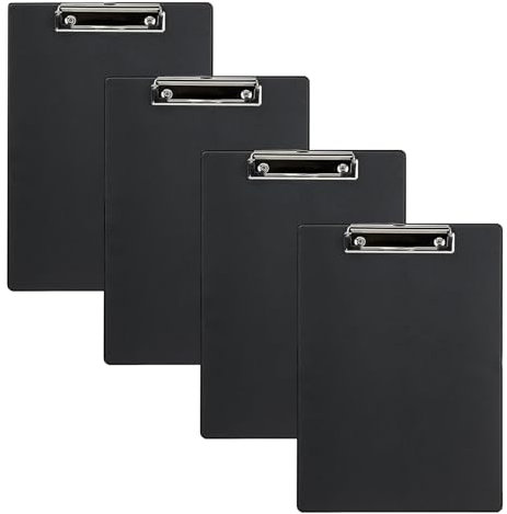 Planchettes à Pince et Porte Formulaires, Support Feuille avec Pince A4, 4 Pièces Porte Bloc A4 avec Pince, Clip Planches, Porte Documents A4, Clipboard pour Bureau Salle de Classe Restaurant, Noir