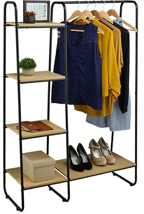 Relaxdays Garderob, med hylla, HBT: 150 x 100 x 41 cm, jackor, skjortor, metall, fristående klädställ, svart