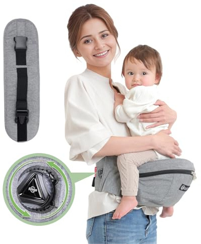 Kerätä Baby Hip Carrier for Newborn to Toddler Up to 45LBS, Ergonomic Front Hip Seat Carrier with Dual Dial Lock and Adjustable Waistband, Infant Hipseat with Pocket Storage for Carrying,Feeding-Grey
