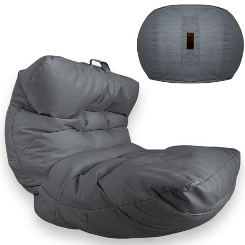Aiire Puff Exterior con Reposapies XXL - Puf Gigante con Relleno Incluido y Taburete de Diseño para Jardín, Piscina o Salon - Bean Bag Gamer con Reposa Pies Gris