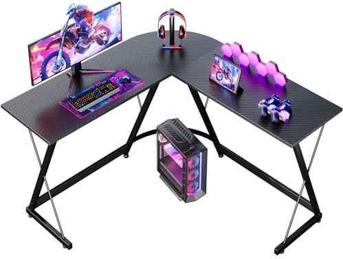 ODK Gaming Tisch, 120 x120 cm Gaming Schreibtisch L Form, Stabil & platzsparend Eckschreibtisch für Homeoffice und Gaming, Kohlefaser Schwarz