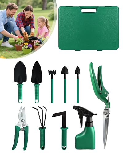 Chsuiwe Garden Tool Set, 10pcs Heavy Duty Gardening Tools, Durable Gardenings Hand Tools, Gardening Tool Set with Ergonomic Handle, Gardening Supplies with Storage Box, Ideal Garden Gifts for Women