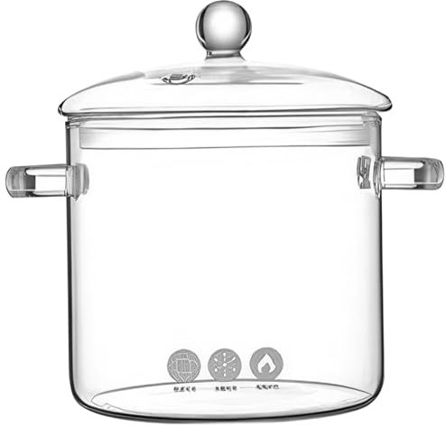 Clear Glass Simmer Pot, Cookware Saucepan, Visions Stockpots Pan, Big Safe Borosilicate Pans with Integrated Handles, 3L Large Pots for Stove Top