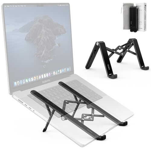 SODI 2026 2-i-1 laptopställ, vikbart i mitten, hopfällbart aluminiumstativ för bärbar dator & surfplatta/iPad, lätt 210 g, 6 justerbara nivåer, värmeavledning, för 10–16 tum MacBook, iPad, Surface