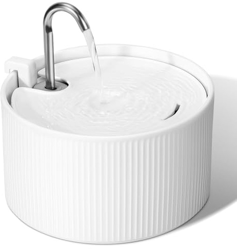 Fuente para gatos de cerámica: VinDox 2,5 L para gatos de cerámica, dispensador de agua silencioso para mascotas, filtro para agua limpia, diseño sencillo, fuego a altas temperaturas de cerámica
