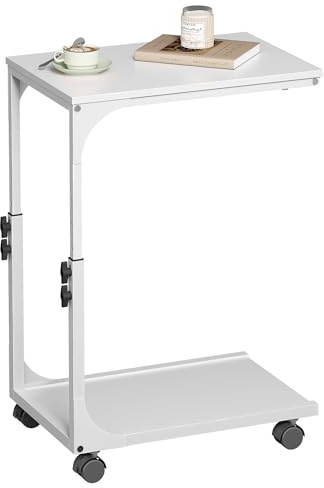 WLIVE Beistelltisch Couch Weiss, C Form Sofatisch mit Rollen, Kleiner Couchtisch mit 2 Etagen Ablagefach, fürs Wohnzimmer, Schlafzimmer, Balkon, Weiß