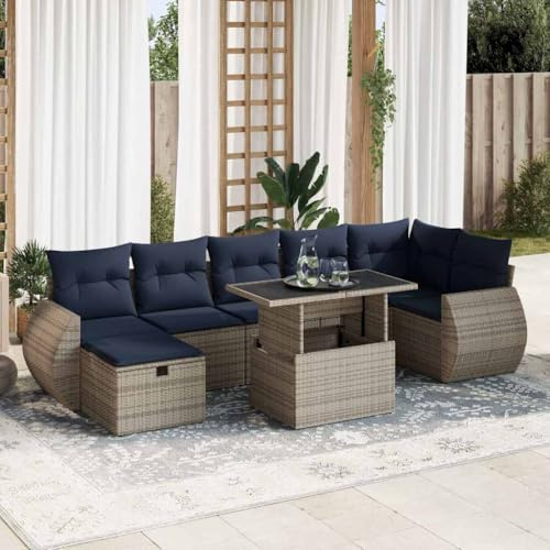 Qnhdfrt Set di divani, da giardino, in rattan sintetico, pieghevole, con vano portaoggetti, per esterni, terrazza, balcone, giardino