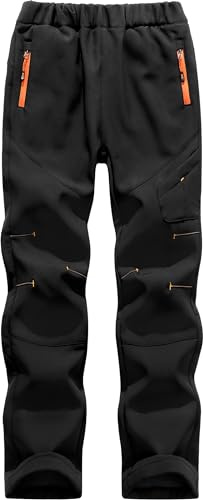 Mnking Pantaloni Trekking Sci Neve Bambino Impermeabili Pantaloni Softshell Invernali Caldo Pile Pioggia Escursionismo Ragazze Ragazzo KZ6058-Black-122-128