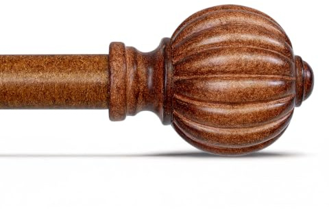 Gormena Utdragbar Gardinskena 80-292 Cm, Mörkt Träutseende Boho-Stil | diameter 25 mm, dekorativa pumpaförslutningar inklusive hållare, tung belastning, för fönster, vardagsrum och sovrum