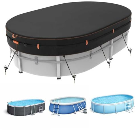 Neuradical BâChe Ovale 500D pour Piscine Hors Sol, RéSistante Aux UV Et Aux DéChirures, 400x610cm, Protection Coupe-Vent avec Bandes RéFléChissantes, ImperméAble Et RéSistante Aux IntempéRies.