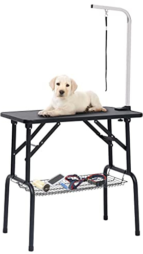 Mokuyary Mesa ajustable para perros con 1 lazo y cesta, mesa de peluquería para perros, mesa de aseo para animales, mesa de baño para gatos