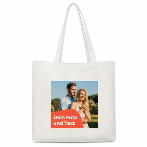 Cimpress Bolsa de Algodón Personalizada, Añade Foto o Texto, 1 Unidad, 35 x 34 cm, Tote Bag Reutilizable, Bolsa de Tela para Regalos Originales, Compras, Uso Diario, Color Natural