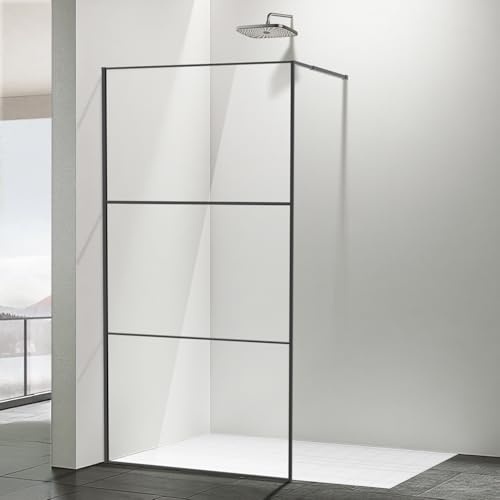 Monucep Walk i duschvägg 100 x 200 cm svart, duschväggsglas med 5 mm ESG-säkerhetsglas, tredelad ramdesign, aluminiumram, duschavskiljare för dusch- och duschkar