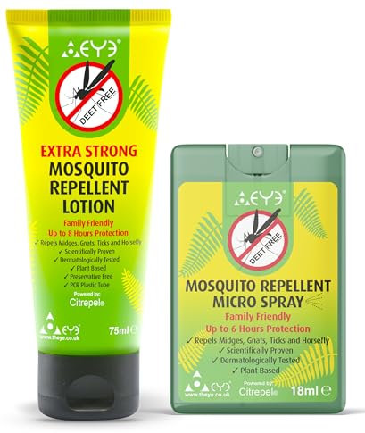 THEYE Mosquito Repellent Spray + Cream Travel Size Pack - Natural Insect Repellent Spray & Cream with No Deet, Preservatives or Other Chemicals, for Kids & Sensitive Skin (75ml Lotion + 18ml Spray)