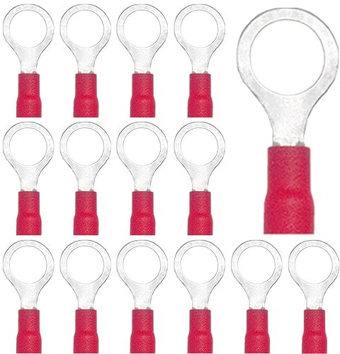 CEEYSEE 100 Pezzi Anello Capocorda Elettrico Terminale Connettori Elettrici Diametro Foro M8 Crimpare Connettori – Per Cavi Da 0,5 – 1,5 mm² (Rosso/YPRH8)
