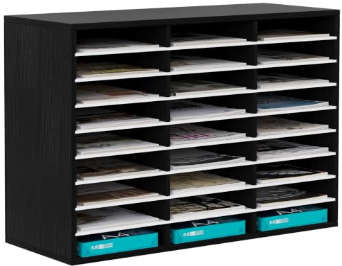 EasyPAG Skrivbord i trä 9 nivåer 27 fack A4 arkivfack kontor skrivbord tidy postsorterare filhållare pappersorganiserare tidningsförvaring, svart