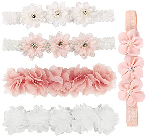 Baby Stirnband Blumen,5 Stück Baby Mädchen Blumenstirnbänder Neugeboren Elastisches Stirnband Haarband Baby Taufe Party Hochzeit Fotografie Haarschmuck zum Kinder
