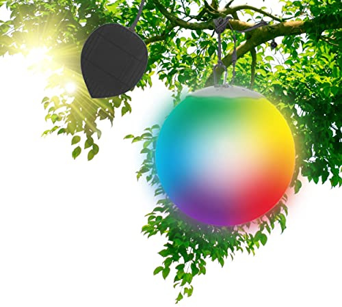 GuirLED - Sfera solare Sfera luminosa LED IP55 RGB Premium XL - Ricaricabile Sole/settore - Telecomando - Lampada da giardino - Fissaggio sugli alberi - Diffusione 360°- Made in France - 40 cm