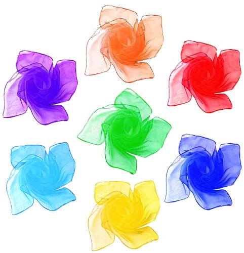 ChaneeHann 7 Stück Jongliertücher, Bunte Chiffontücher, Bunt Square Jongliertücher, Chiffontücher für Tanzen, Jonglieren, Sensorisches, Tanztücher für Kinder und Erwachsene, 45x45cm Bunte tücher