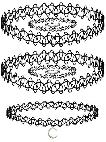 CUHZA 3 Sets Stretchhalsbänder 1 Stück Mondhalsband, Stretch-Tattoo-Halskette, Tattoo-Halsband, modische Vintage-Kette, Tattoo-Hohlgewebe-Schmuckset, Halskettenschmuck für Mädchen