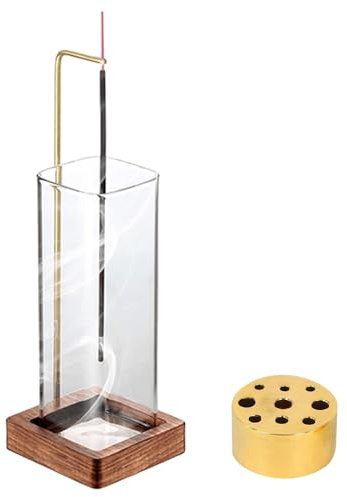 Supporto per bastoncini di incenso: 1 bruciatore di incenso con bottiglia di vetro rimovibile, in legno, per decorazione di casa, ufficio, yoga, meditazione