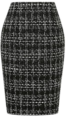 IDEALSANXUN Tweed Skirt for Women Fall Fashion 2026 Wool Plaid Tartan High Waisted Pencil Bodycon Midi Skirts with Slit(Tweed Black, XL)