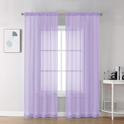 Chyhomenyc Tende trasparenti color lilla, 2 pannelli, in voile leggere e ariose con passante per asta, ideali per porte finestre, camera da letto e soggiorno, 106,6 x 183 cm (larghezza x lunghezza)