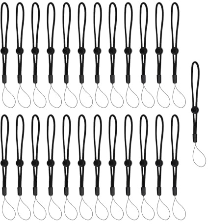 HERKINDNESS Dragonne, 25 Pièces Sangle de Poignet Réglable, Cordon avec Dragonne Noire, Dragonne à Main avec Boucle Réglable, pour Téléphone Portable, Appareil Photo, Clés, Clés USB