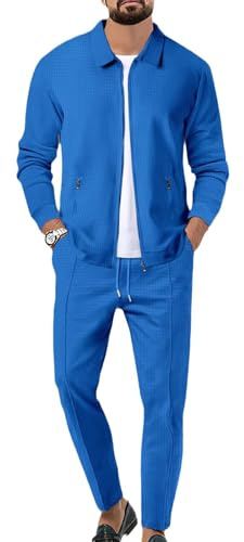 Veriliss Men's Tracksuits 2 Pieces Waffle Soft Hoodies Sweatsuit Sets Workout Top & Bottom Sets Sports Jogging Suit Set Trendy Catdigna Jacket Suit Summer Outfits