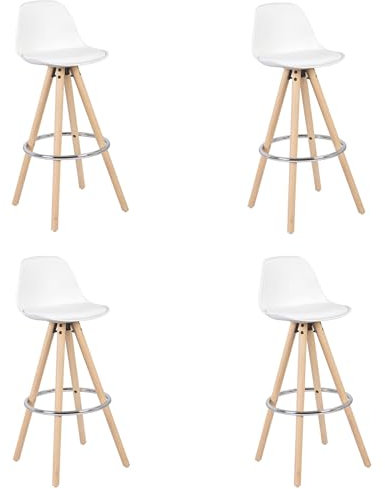 WOLTU Barhocker 4er Set Barstuhl aus Kunstleder Holzgestell mit Lehne + Fußstütze Design Stuhl Küchenstuhl optimal Komfort Weiß, BH45ws-4