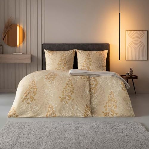 ESTELLA Mako Interlock - Biancheria da letto in jersey Marie, in ottone, 1 copripiumino 135 x 200 cm + 1 federa 80 x 80 cm
