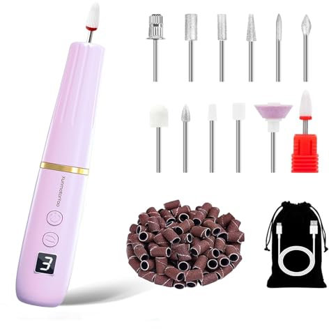 XunmotorYao Torno para Uñas Profesional 12 in 120000 RPM Lima Eléctrica Uñas Seguro LCD Kit de Manicura y Pedicura Eléctrico Profesional Nail Drill Recargable USB para Uñas de Gel,Morado