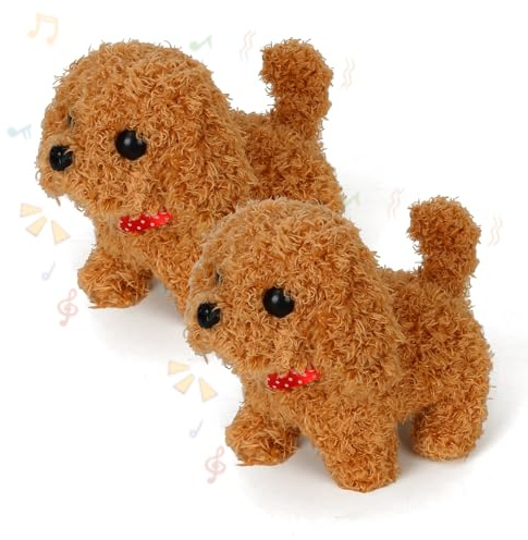 DAOUZL Perro Robot Interactivo, 2X Perrito Electrónico Realista Que Camina y Ladra - Juguete de Peluche con Movimiento y Sonido - Regalo para Niños y Niñas de 2 3 4 5 6 7 Años