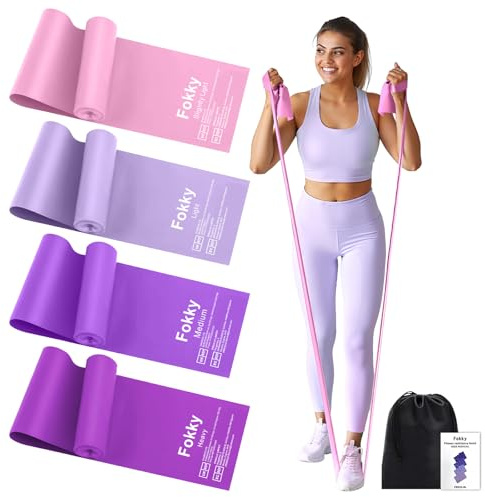 Fokky Elastici Fitness [Set di 4], 2 M Elastici Palestra con 4 Livelli di Resistenza, Fasce Elastiche Fitness per Donne e Uomini, Elastico Pilates per Yoga Pilates Fisioterapia Allenamento della Forza