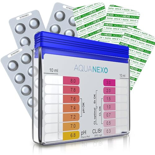 AQUANEXO probador de la piscina de pH y cloro incl. 60 tabletas de prueba de la piscina, probador de agua de la piscina, agitar probador de la piscina probador de pH