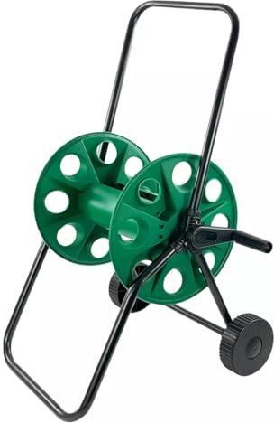 Carrello bobina tubo giardino, Carrello bobina tubo – Alluminio resistente ruggine spinta con ruote 50m 4 punti portatile prati giardini irrigazione(Green)