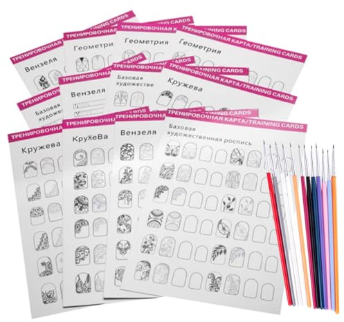 Lurrose Plantillas Para Práctica De Nail Art Patrones Variados y Pinceles Para Dibujo Para Principiantes Que Desean Mejorar Su Técnica De Manicura y Dibujo Manual De Uñas