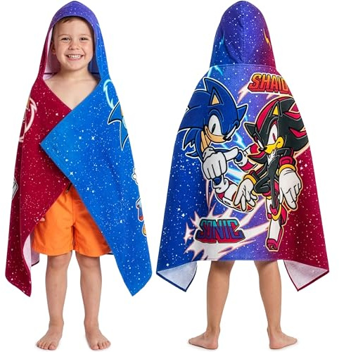 Get Trend Sonic The Hedgehog Poncho Toalla Niño con Capucha 125x75 cm, 100% Algodón, Toalla de Baño Infantil con Capucha, para Piscina Playa y Verano, Idea de Regalo para Niño (Multi Sonic)
