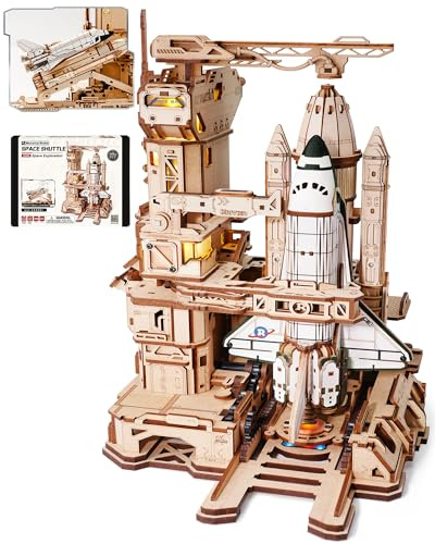 ROBOTIME Puzzle 3D in Legno Navetta Spaziale per Adulti – Base di Lancio Meccanica con Effetti Visivi e Movimento, Kit Fai-da-Te Astronave, Regalo STEM per Amanti dello Spazio, LKA02
