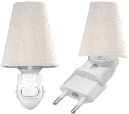 Nachtlicht Steckdose Vintage, 2 Stück Dekorative Steckdosenleuchte mit Dämmerungssensor, Leinen-Schirm & austauschbarer Edison-Glühbirne (2200K Warmweiß), Ein/Aus-Schalter,Perfekt für Badezimmer