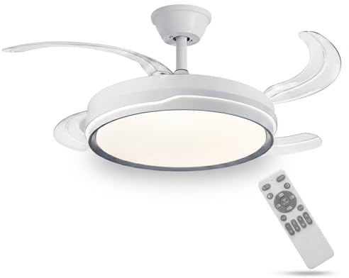 azorex Ventilador de Techo Retráctil con Luz LED 70W, Motor DC 30W Silencioso, 107cm, 6 Velocidades, Luz Regulable con Memoria, Modo Noche, Temporizador 2H/4H, Reversible, con Mando (Raya Clásica)