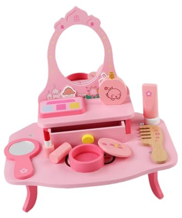 Ysyqkn Ensemble de Maquillage En Bois, Jouet de Beauté, Coiffeuse pour Enfants