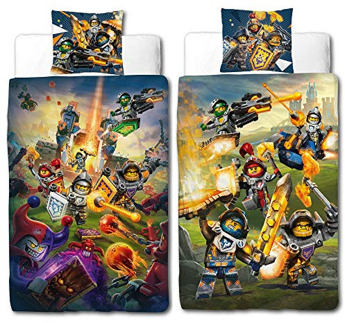 BERONAGE Linon Kinder Bettwäsche Lego Nexo Knights Blue Action - 135 x 200cm + 80 x 80cm - Neu & Ovp - 100% Baumwolle - Lance - Axl - Macy - Clay - Aaron - Jestro Renforcé - deutsche Größe