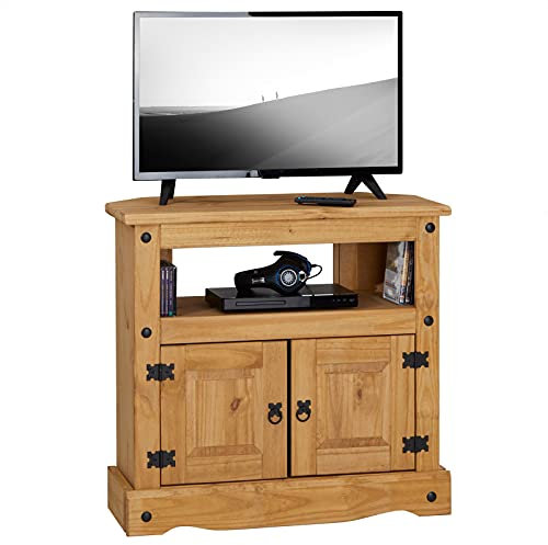IDIMEX Meuble TV Salsa L 85 cm en Bois Massif Brun avec 2 Portes et Une Niche, Meuble de Salon Style Mexicain, pour télévision jusqu'à 99 cm