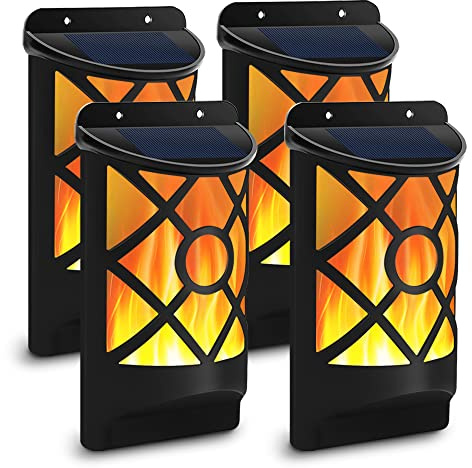 Aityvert Solar Flame Lights Outdoor, Waterproof Flickering Flame Solar Lights Dark Sensor Auto On/Off 66 LED Solar Powered Wall Mounted Night Lights Lattice Design for Patio Deck Driveway