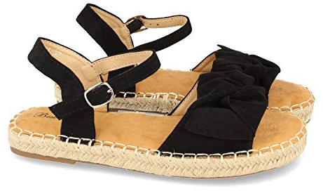 shoes&blues.es Sandalia plana de yute casual con lazo y pulsera ajustable. Coleccion primavera verano. Talla 40 Negro