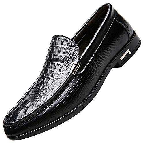 ANUFER Herren Stilvoll Krokodil Prägung Lackleder Schlüpfen Müßiggänger Formal Abendschuhe Schwarz SN01425 EU43