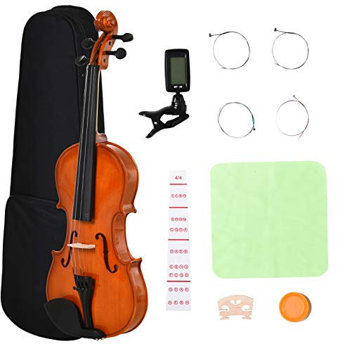 HOMCOM Violon 4/4 pleine grandeur avec étui, accordeur, épaulière, archet, colophane, cordes rechange et chiffon contreplaqué épicéa et érable